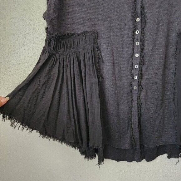 We The Free Oversize Button Down Knit Boho Gray Thermal Top Basics Minimalist S - Picture 8 of 11